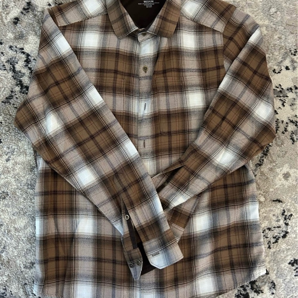 Kuhl Men's Brown and White Plaid Button Down Shirt